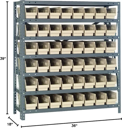 Vista 419 de Quantum QSBU-245BK Heavy Duty Shelving Unit with (7) Shelves and (24) QUS245 Black Bins for Garage Warehouse Storage Distribution 400 lb Load