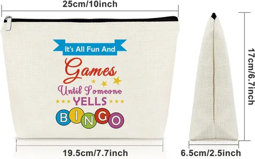 Vista 3 de Sazuwu Bolsa de maquillaje para juegos de bingo, regalos para amantes del bingo, bolsa de cosméticos, bolsa de juegos de azar de la suerte de casino