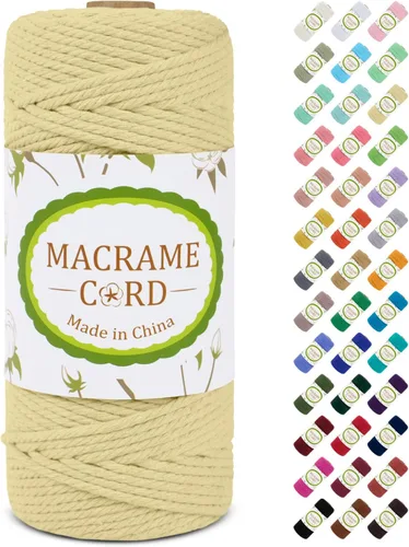 Vista 88 de Cordón de macramé de 0.079 pulgadas, cuerda de algodón natural de 109 yardas, hilo de cuerda de macramé para manualidades, ganchos de pared