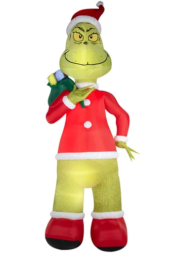 Vista 3 de Decoración Navideña Inflable Colosal de Santa Grinch de 25 Pies Multicolor