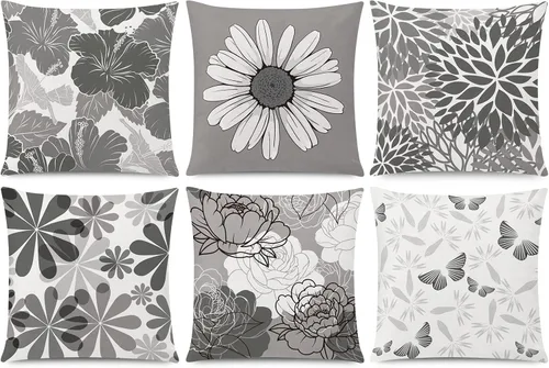 Vista 22 de COMMINY Juego de 6 fundas de almohada decorativas de 16 x 16 pulgadas / 16.0 x 16.0 in., diseño de margaritas y margaritas para sofá, moderna funda