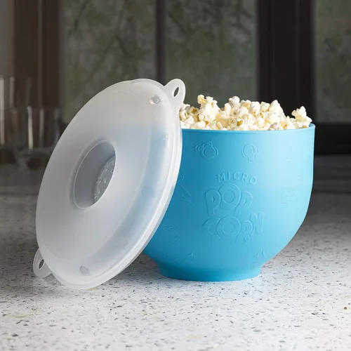 Vista 8 de Goodful Máquina de Palomitas de Silicona Plegable, Fabricante de Palomitas de Aire Caliente para Microondas, Tazón Hecho sin BPA, Azul