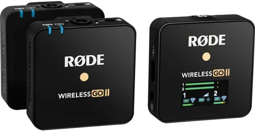 Vista 7 de Rode GO II Sistema de micrófono inalámbrico de doble canal, transmisión digital serie IV de 2.4 GHz, cifrado de 128 bits, salida analógica TRS