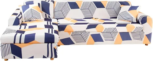 Vista 24 de LiveGo Funda de sofá en forma de L, 2 piezas, elástica y elástica de 3 plazas, protector de muebles con 4 fundas de almohada para sala de estar
