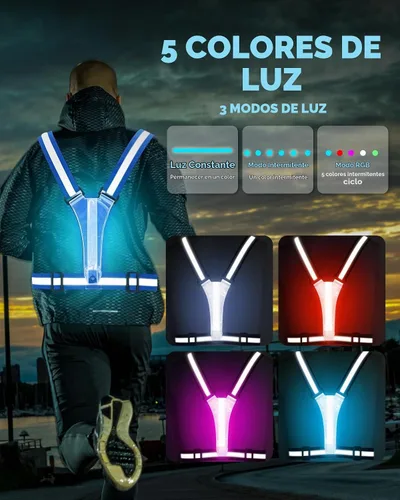 Vista 3 de Zacro LED Reflective Vest Running Gear, 5 Lights Colors High Visibility Reflective Running Gear Rechargeable Light Up Running Vest for Walking