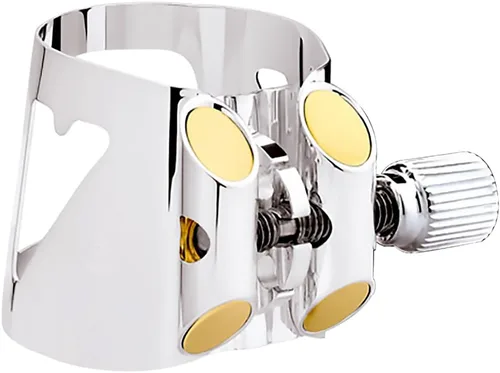Vista 2 de Vandoren Optimum, tapa plástica y sujeción para clarinete Bb, plateado, con 3 placas de presión intercambiables, Plateado