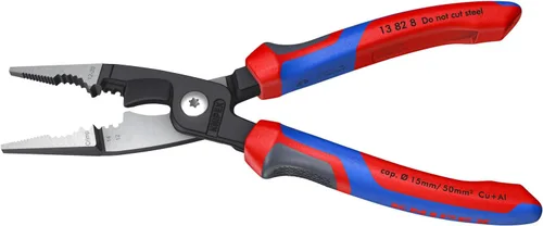 Vista 2 de Knipex Tools 13 82 8, Alicates de instalación eléctrica 6 en 1 con mango de agarre cómodo, Rojo y Azul