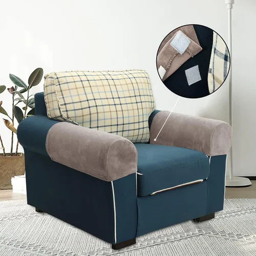 Vista 8 de XMNTG Juego de 2 fundas elásticas para reposabrazos de color beige, terciopelo suave, antimanchas, lavables para sillas, sofá, sillón reclinable