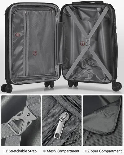 Vista 6 de SunnyTour Juego de equipaje expandible con ruedas giratorias dobles, juego de maleta dura de 3 piezas para viajes de familiares y amigos, Negro