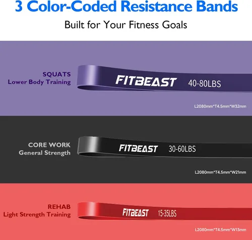 Vista 2 de FitBeast Resistance Bands Set, Pull Up Assist Bands for Strength Training, Powerlifting, Muscle Toning, Yoga, Mobility Exercises, Rehabilitation