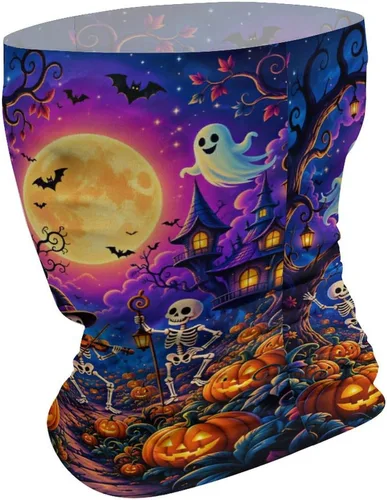 Vista 3 de Cozy Autumn Ghosts Halloween Pattern Balaclava