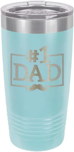 Vista 10 de NÚMERO 1 DAD-B BLUE Vaso de bebida de 20 oz con pajita Taza de viaje grabada con láser Comparar con Yeti Rambler Idea de regalo papá