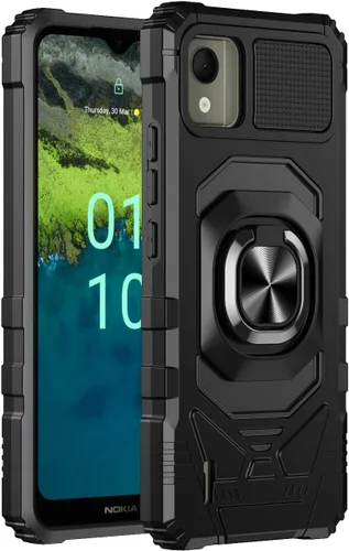 Vista 2 de Funda para Nokia C110 con protector de pantalla de vidrio templado (cobertura máxima), protección de cuerpo completo [grado militar], funda BK