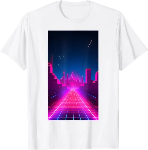 Vista 18 de Camiseta Retrowave Street 80s Vaporwave Synthwave, Negro -, Pequeña