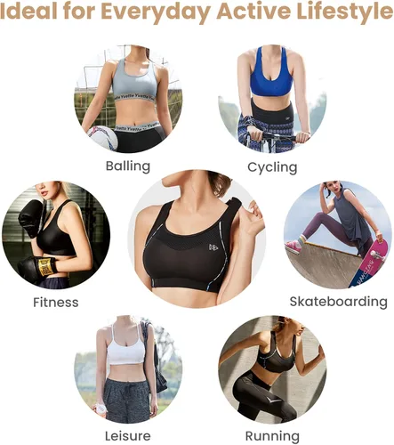 Vista 9 de Yvette Sujetadores deportivos para mujer de alto impacto con espalda cruzada para entrenamiento, brasier deportivo de alto soporte para busto grande