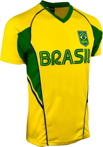 Vista 4 de Icon Sports Camiseta de rendimiento de Brasil para niño, camiseta de fútbol de Brasil, camiseta de manga corta de fútbol de Brasil