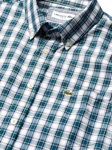 Vista 6 de Lacoste Camisa de manga larga con botones de popelín y tejido de guingán elástico para hombre