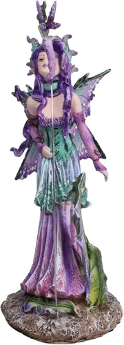 Vista 5 de Ebros Amy Brown Pixie Gossip Enchanted Elf Fairy FAE Damisela con ninfa púrpura índigo, estatua de libélula de 7.5 pulgadas de alto, fantasía mítica