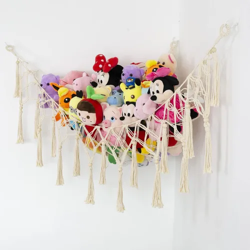 Vista 3 de Red o Hamaca para Animales de Peluche - Almacenamiento de Juguetes de Macramé, Organizador de Peluche, Red Colgante de Esquina, Guardería Bohemia