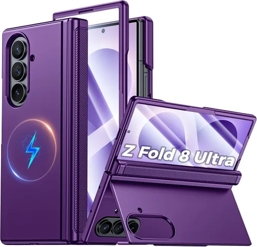 Vista 19 de CENMASO - Funda magnética para Samsung Galaxy Z Fold 7 con soporte, compatible con Magsafe, protección de bisagra, protector de pantalla, soporte