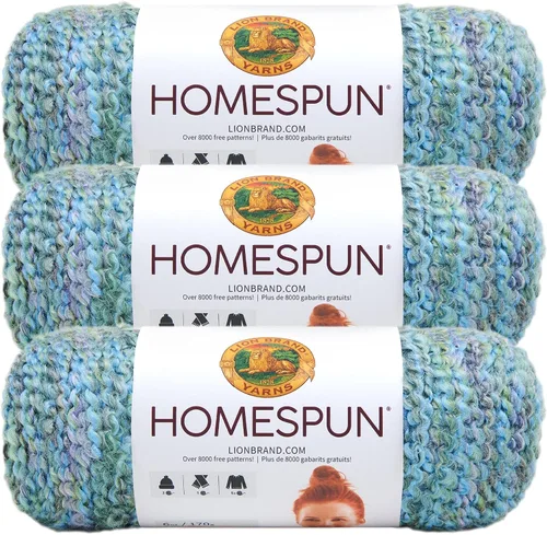 Vista 24 de Lion Brand Yarn Hilo Homespun, Hilo Suave y Voluminoso para Tejer, Ganchillo y Manualidades, 1 paquete, Beachside Stripes