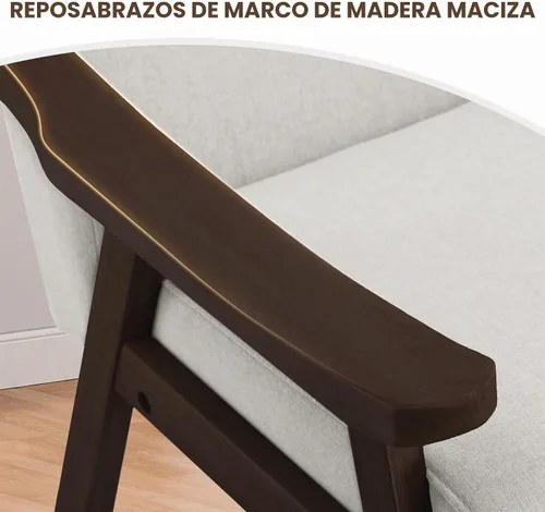 Vista 7 de COMHOMA Silla decorativa, silla moderna de mediados de siglo con reposabrazos de madera maciza, cómodo sillón tapizado de lectura para sala