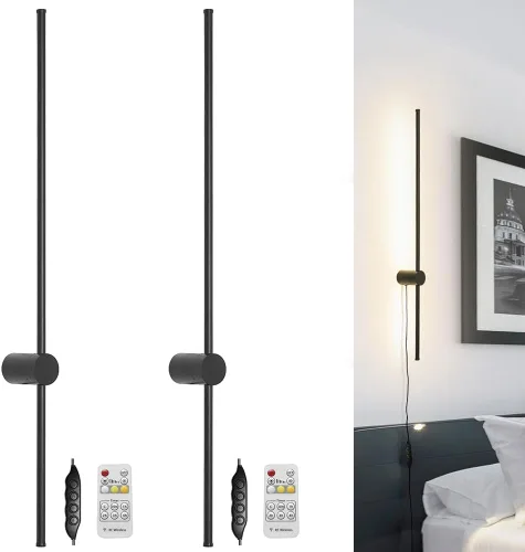 Vista 10 de Juego de 2 apliques de pared con pilas de 15000 mAh, apliques de pared recargables USB de níquel cepillo, apliques de pared inalámbricos regulables