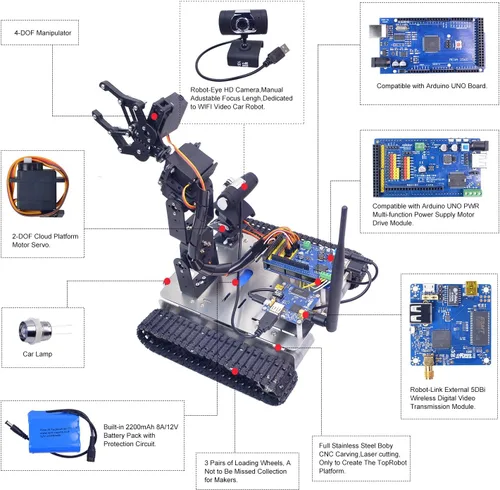 Vista 4 de Kit de coche robot inteligente programable con brazo 4-DOF para Arduino 2560-GFS-ARM