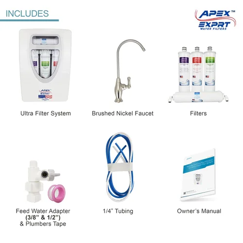 Vista 5 de MR-2034 Sistema de filtro de agua para debajo del fregadero, filtro de agua de ultrafiltración UF de 4 etapas, conexión directa al grifo de níquel