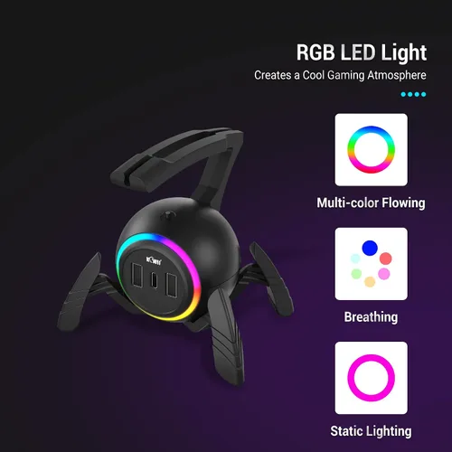 Vista 4 de KIWIFOTOS Mouse Bungee - Controlador de cable de mouse para juegos RGB, gestión de cables flexible mejorada, luces LED RGB inteligentes, 2 puertos