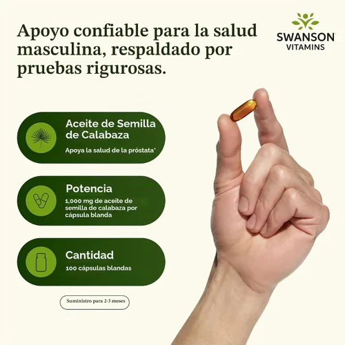 Vista 3 de Swanson, Aceite de semilla de calabaza, 1,000 mg, 100 cápsulas blandas