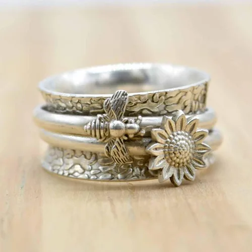 Vista 81 de Boho Spinner Ring, Mothers Day Gift, Silver 925 Women Ring, Sterling Silver 925 Ring, Fidget Spinner Ring,Women Silver Anxiety Ring
