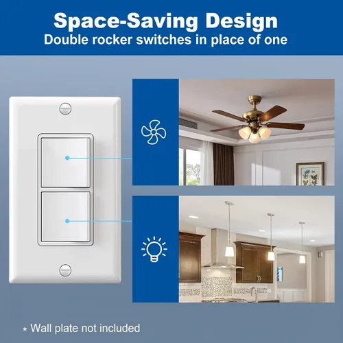 Vista 5 de CML Interruptor de Luz Decorativo de Doble Balancín, Interruptor de Pared de Paleta de Polo Simple Dual, Interruptor Eléctrico de Encendido/Apagado