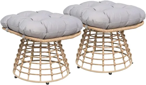 Vista 6 de Otomanas giratorias para exteriores de 2 piezas para reposapiés de patio, otomana de mimbre de ratán de polietileno con cojines, reposapiés