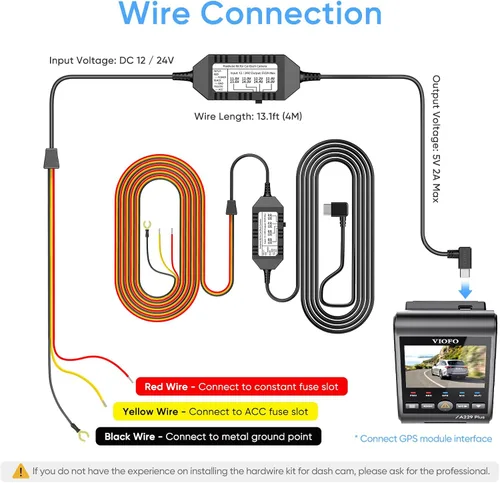 Vista 3 de Cable de conexión directa VIOFO HK4 Acc, Cable USB-C de conexión directa para serie A329/serie A229/A119Mini2/A139Pro/WM1/T130 Dash Cam, Protección