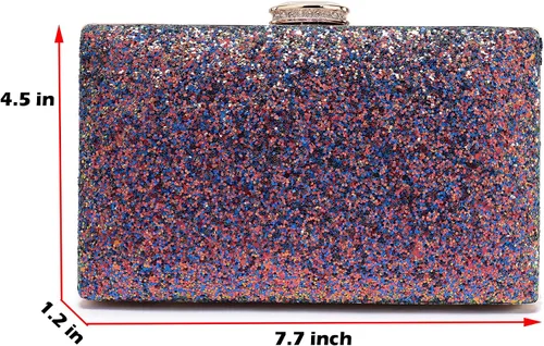 Vista 4 de CARIEDO Bolso de mano brillante para mujer, elegante bolsa de noche con purpurina para baile, boda, fiesta, graduación, novia, Decoración