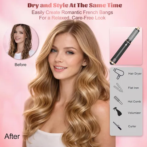 Vista 3 de Estilizador de cabello 5 en 1 para mujer, envoltura de rizador de aire, secado, rizado, alisado y voluminizador, juego de herramientas de cepillo