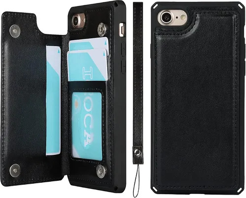 Vista 13 de iCoverCase Funda compatible con iPhone SE 2022/SE 2020/7/8 con soporte para tarjetas, funda tipo cartera para mujer, con bloqueo RFID en relieve