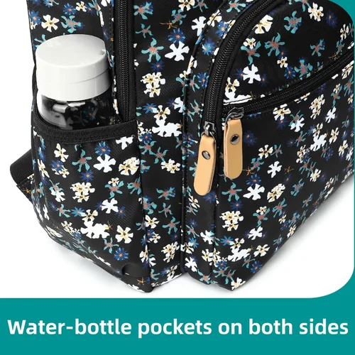 Vista 8 de Leaper Mochila para laptop para mujer: linda mochila floral para escuela, universidad, viajes, trabajo, mochila ligera para niños, Negro margarita
