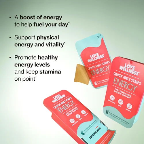 Vista 2 de Love Wellness Energy* Tiras de derretimiento rápido - Apoyo de energía de disolución rápida con cafeína natural y botánicos - Promueve