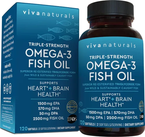 Vista 17 de Viva Naturals Aceite de Pescado Omega-3, Triple Fuerza, 2500 mg, 30 Cápsulas Blandas – Ácidos Grasos Omega 3 Re-Esterificados Incluyendo EPA, DHA