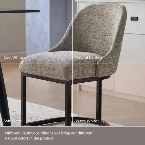 Vista 53 de Leick Home 214536 Barrelback Silla de comedor con base de metal, juego de 2, para comedor, asiento moderno de lino negro y base de metal dorado