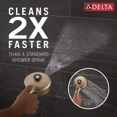 Vista 4 de Delta Cabezal de Ducha Combinado PivotPro 3 en 1 de 6 Ajustes con Rociador ProClean, Cabezal de Ducha Redondo Dorado Cepillado Tipo Lluvia