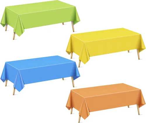 Vista 51 de Mantel rectangular de la serie azul y verde, 4 piezas, 54 x 72 pulgadas, color sólido, impermeable y a prueba de derrames, mantel de plástico