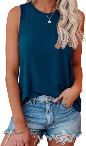 Vista 4 de JAWINT Camisetas casuales sin mangas para mujer, cuello redondo, sin mangas, holgadas, holgadas