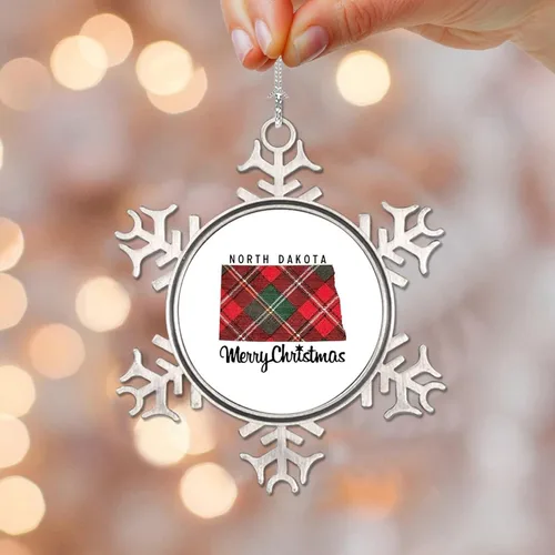 Vista 10 de Adornos de metal de copo de nieve de Carolina del Norte, 50 adornos de Estados Unidos, Feliz Navidad, adorno de Navidad de Carolina del Norte