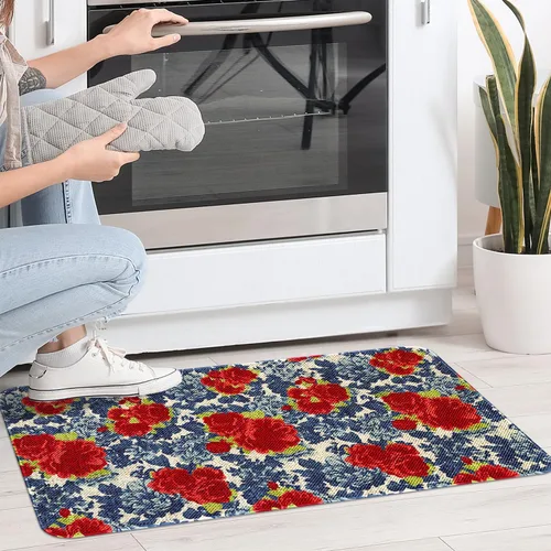 Vista 3 de Mloabuc® Tapete decorativo de flores, tapetes de cocina de arpillera de arpillera para mujer, accesorios de cocina para exteriores, 17 x 30 pulgadas