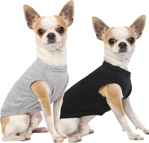 Vista 26 de Camisas Lisas para Perros, Ropa Sólida para Perros, Camiseta Ligera Elástica, Sin Mangas Blanca para Cachorros Chihuahua Gatos Disfraces Pequeños