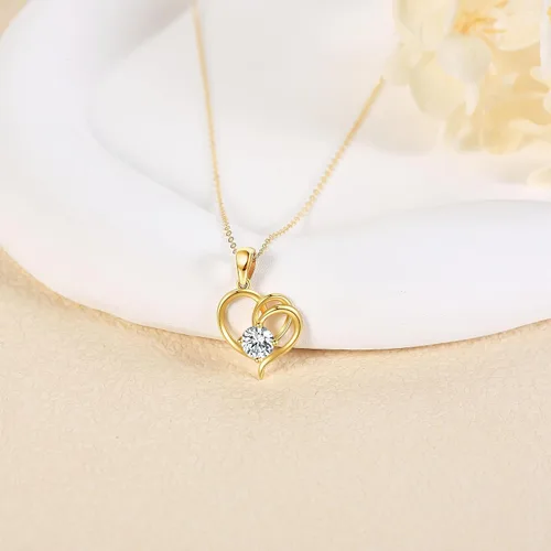 Vista 2 de Collar de oro real de 14 quilates con forma de corazón y rosa de oro sólido para mujeres, amantes del día de San Valentín, regalos de Navidad