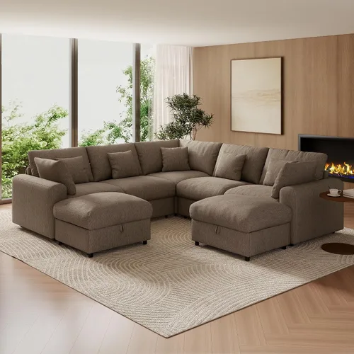 Vista 17 de WorthFurni Sofás seccionales Cloud de 110 pulgadas para sala de estar, sofá modular con asiento profundo, sofá convertible en forma de L con otomana